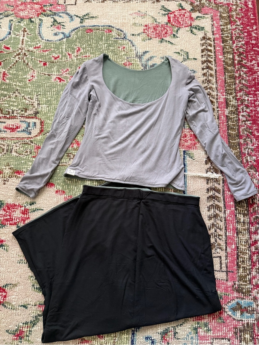 Handmade Reversible Scoop Neck Long Sleeve Top — Light Gray & Sage